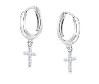 Sparkling Cross Silver Huggies Earring HO-2114